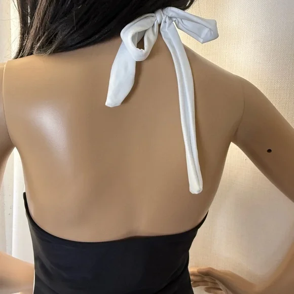 Musemaker Halter Swimsuit Black White Ruched One Piece Size M NWT-Free Look - Picture 2 of 5